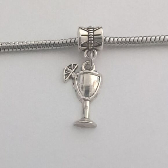 Silver Margarita Dangle Charm for Pandora Style Bracelet - Picture 1 of 4